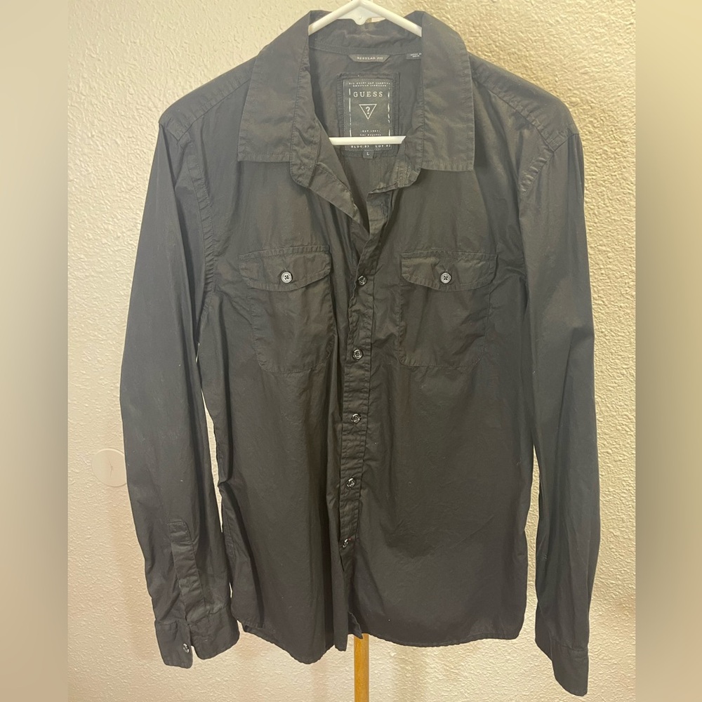 Guess Men’s Long Sleeve Button Down Shirt - Black - Large